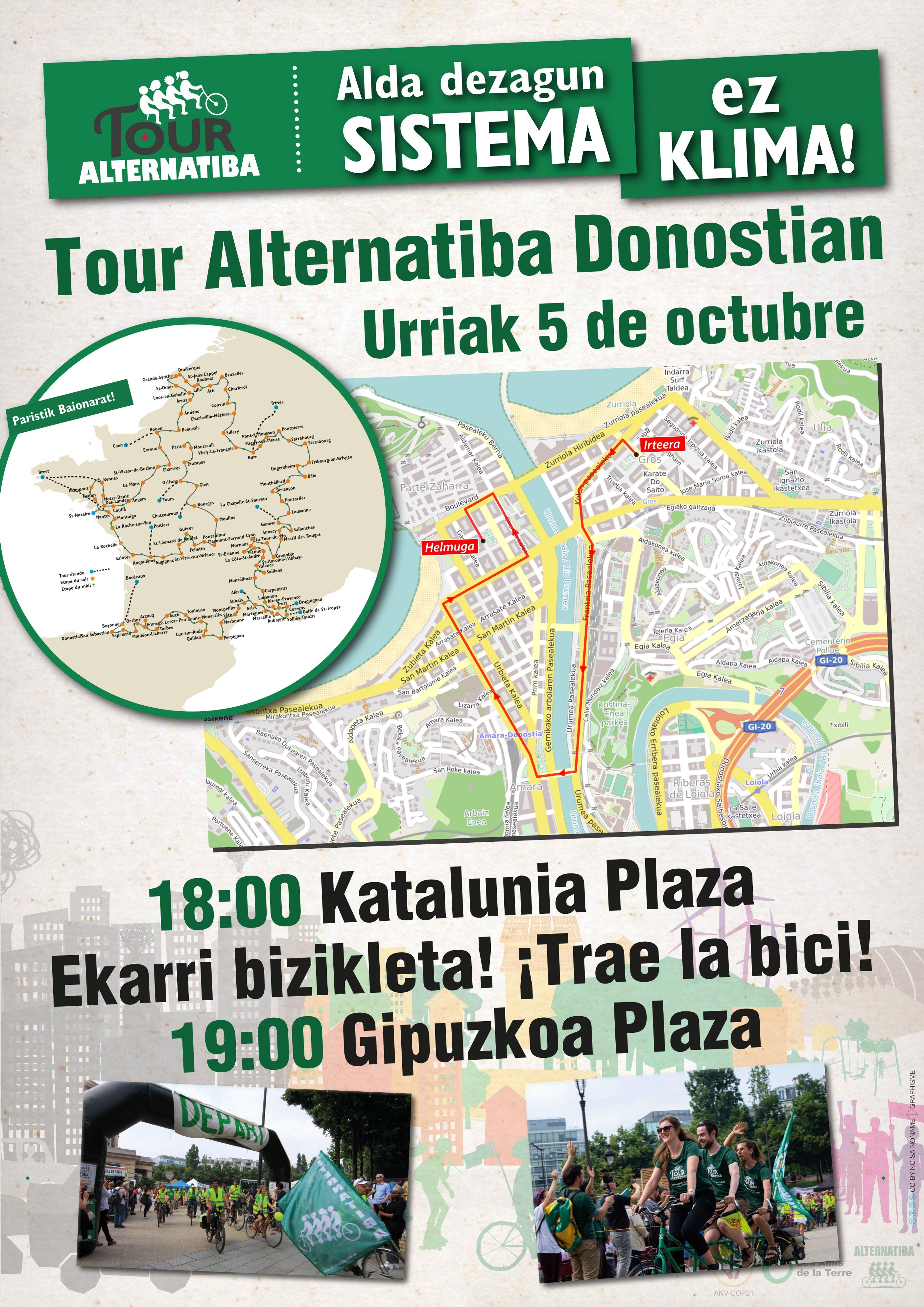 Urriaren 5ean klima aldaketaren aurkako “Tour Alternatibari” harrera Donostian