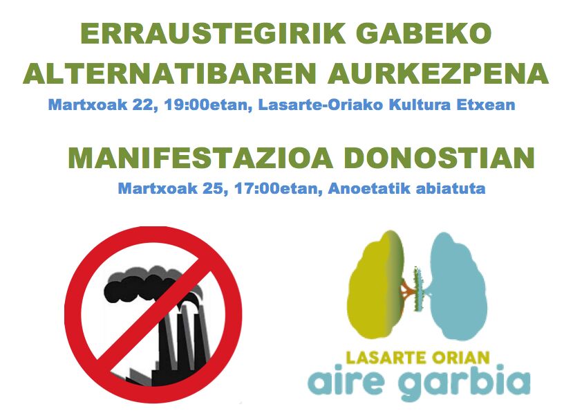 Hoy la plataforma Lasarte-Orian Aire Garbia presenta la alternatiba sin incineradora en la Casa de Cultura