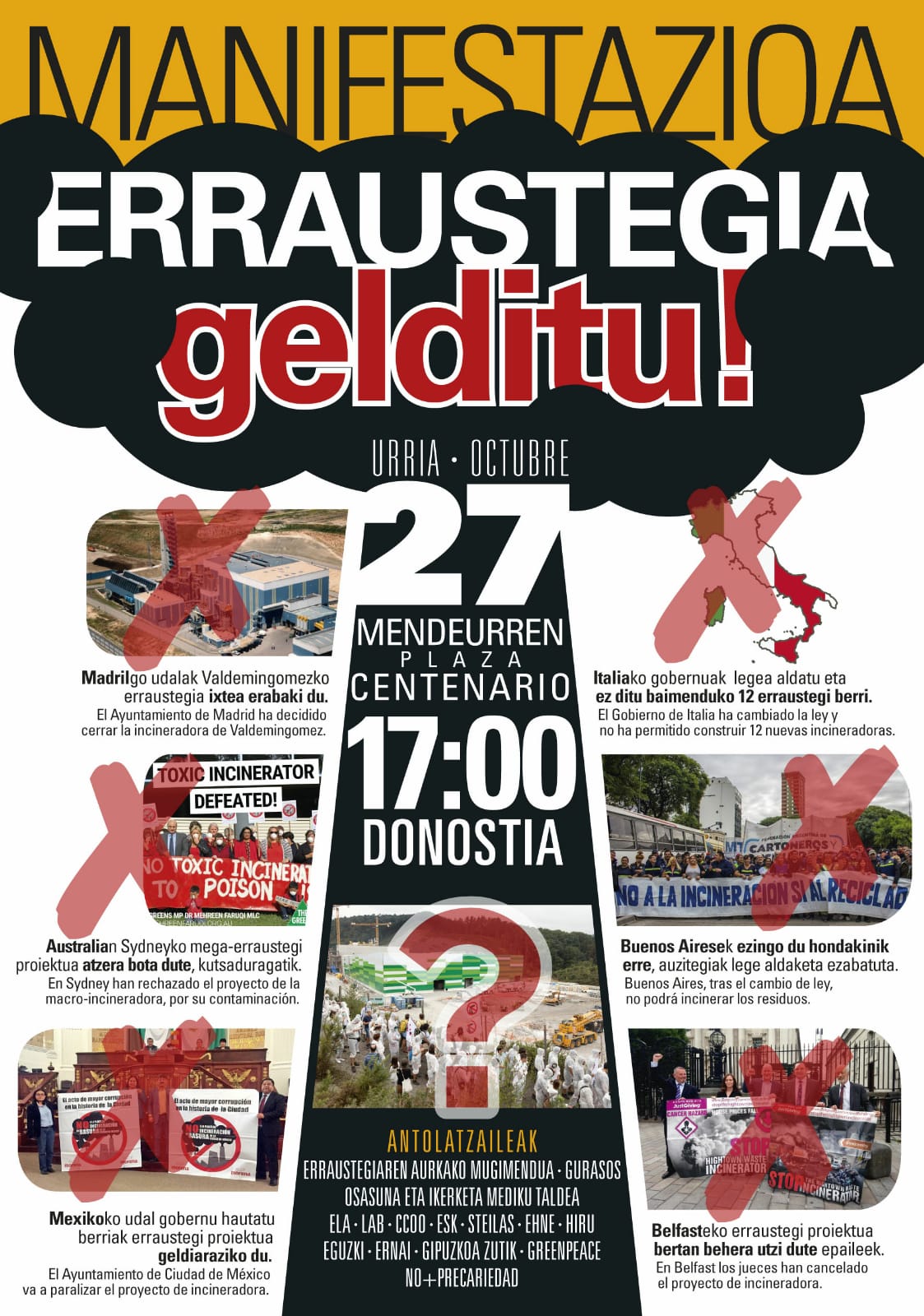 Organizado por varios agentes sociales de Gipuzkoa, el 27 de octubre manifestación en Donostia: «Erraustegia gelditu!»